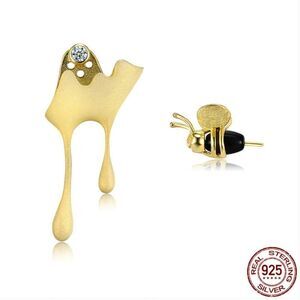 18K Gold Bumblebee & Dripping Honey Asymmetric Stud Earrings